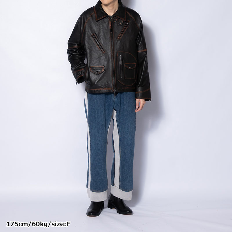 KNIT DOCKING DENIM PANTS -D-
