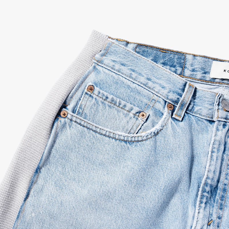 KNIT DOCKING DENIM PANTS -E-