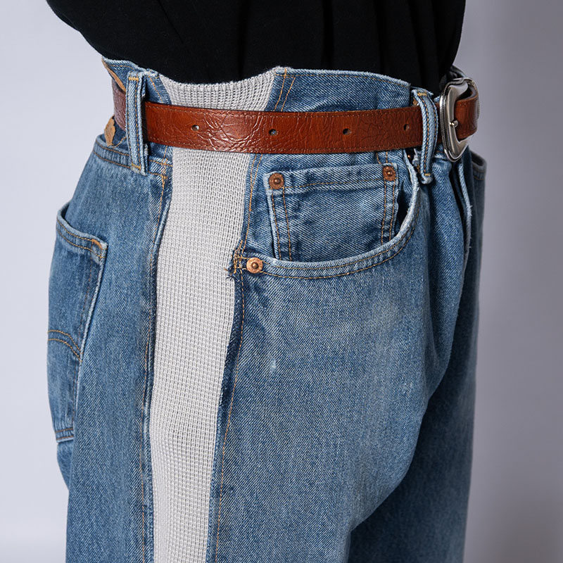 KNIT DOCKING DENIM PANTS -F-