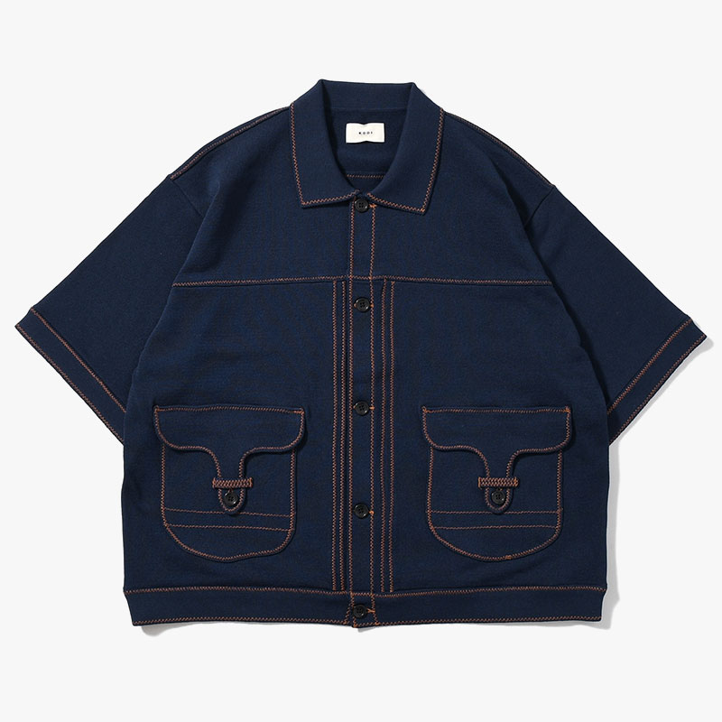 STITCH KNIT SHIRT -3.COLOR-(NAVY)