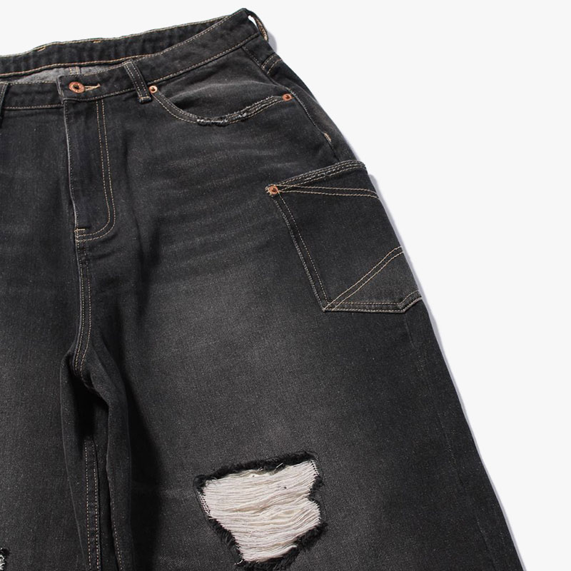 SUPER WIDE DAMAGE DENIM PANTS -2.COLOR-