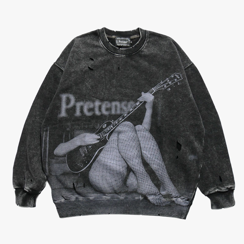 Allover Print Sweatshirt -BLACK-