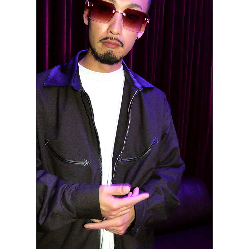 Leather Collar Jacket -STRIPE-
