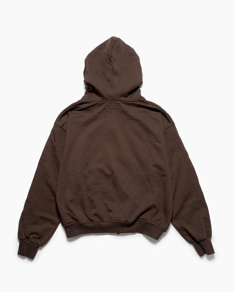DOUBLE-CURVE ZIP HOODIE -BROWN-