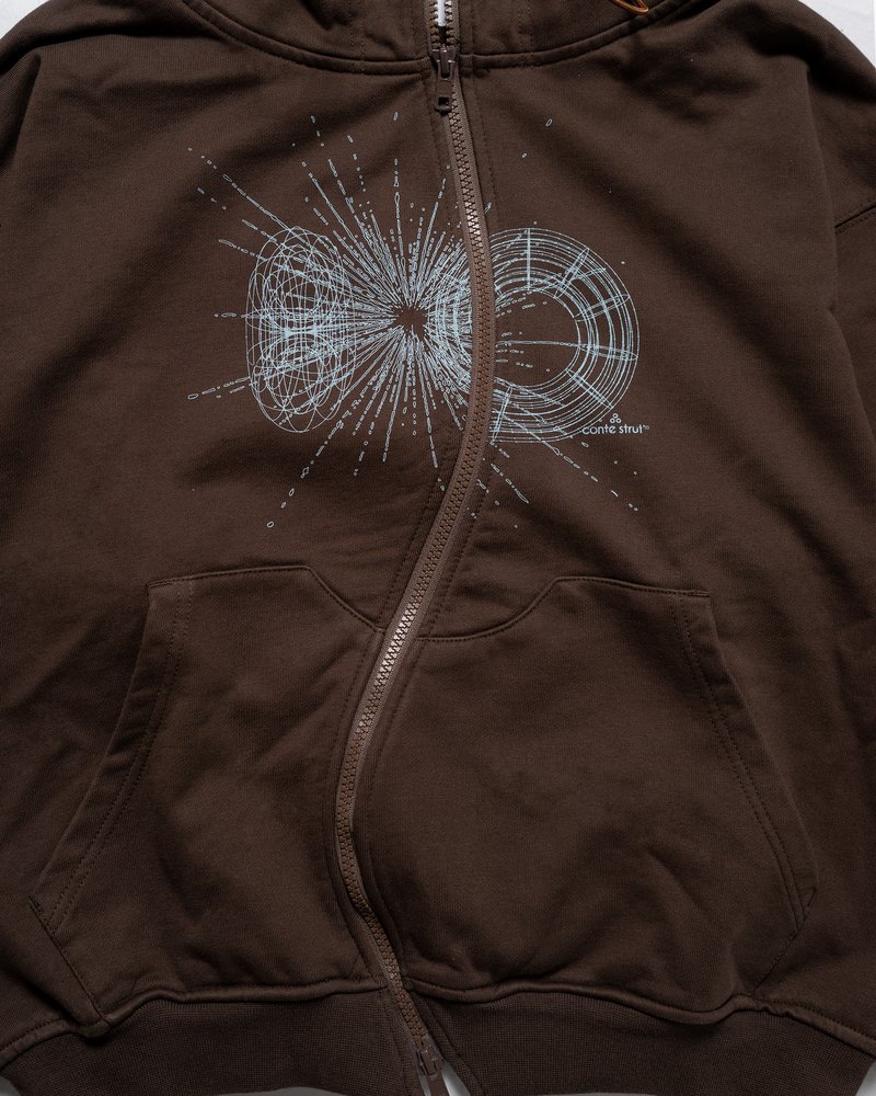 DOUBLE-CURVE ZIP HOODIE -BROWN-