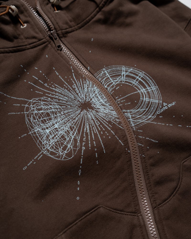 DOUBLE-CURVE ZIP HOODIE -BROWN-