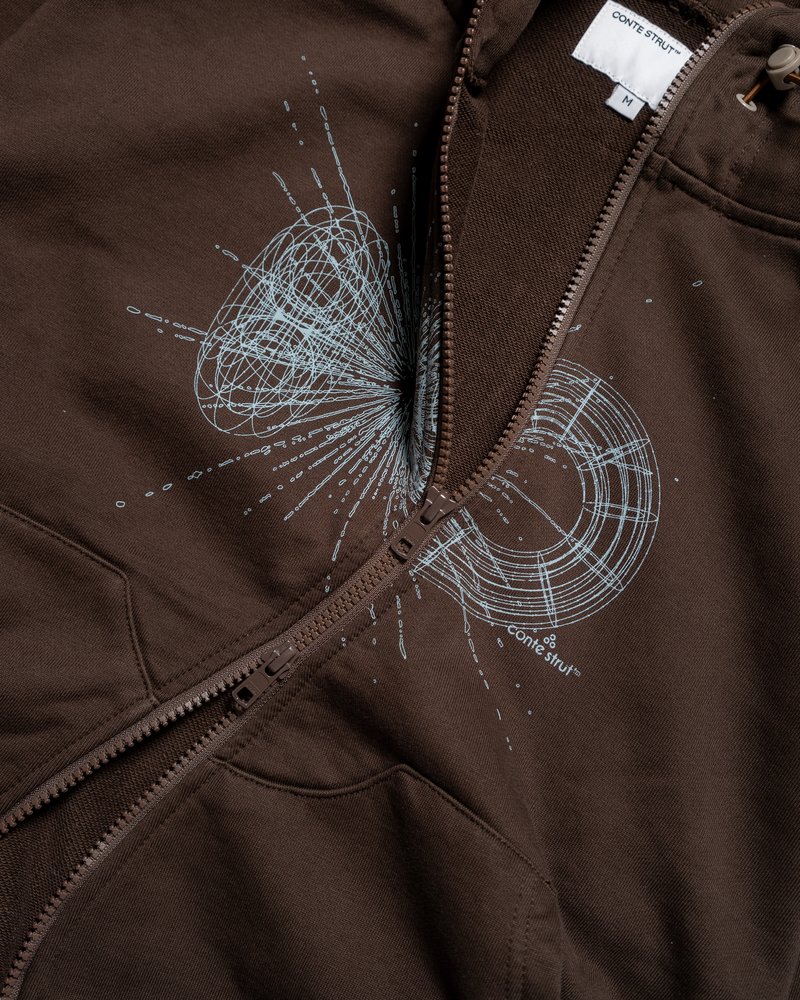 DOUBLE-CURVE ZIP HOODIE -BROWN-