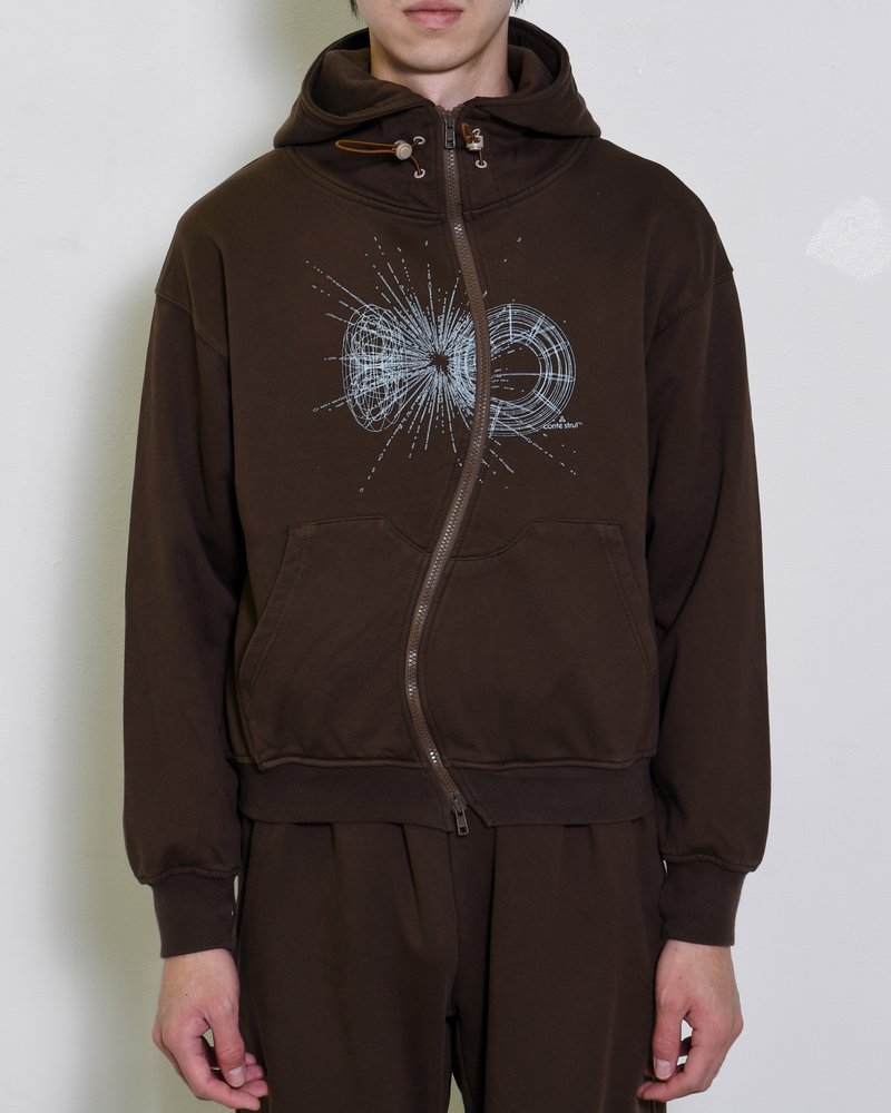 DOUBLE-CURVE ZIP HOODIE -BROWN-