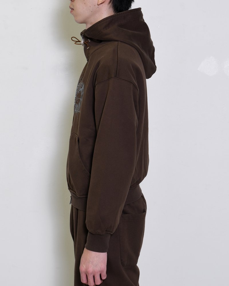 DOUBLE-CURVE ZIP HOODIE -BROWN-