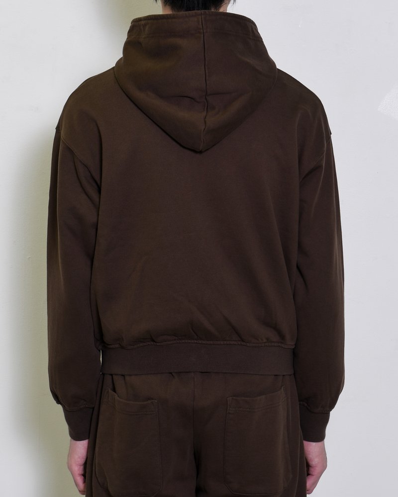 DOUBLE-CURVE ZIP HOODIE -BROWN-