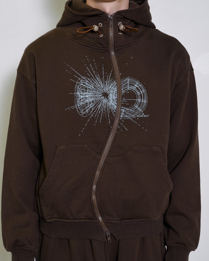 DOUBLE-CURVE ZIP HOODIE -BROWN-