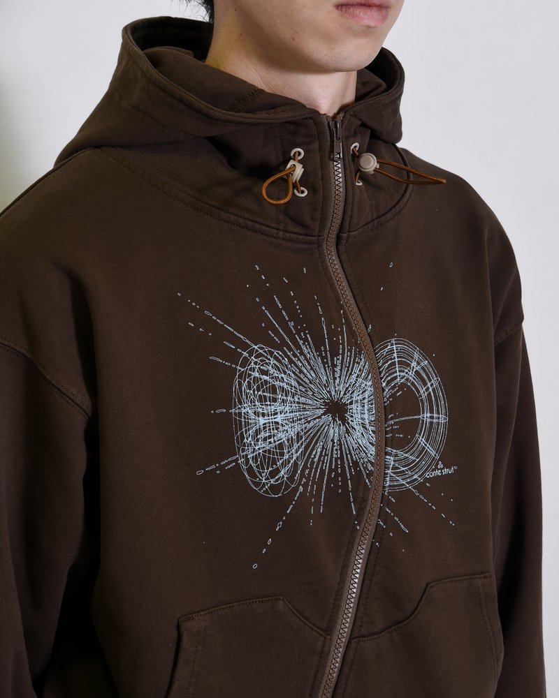 DOUBLE-CURVE ZIP HOODIE -BROWN-