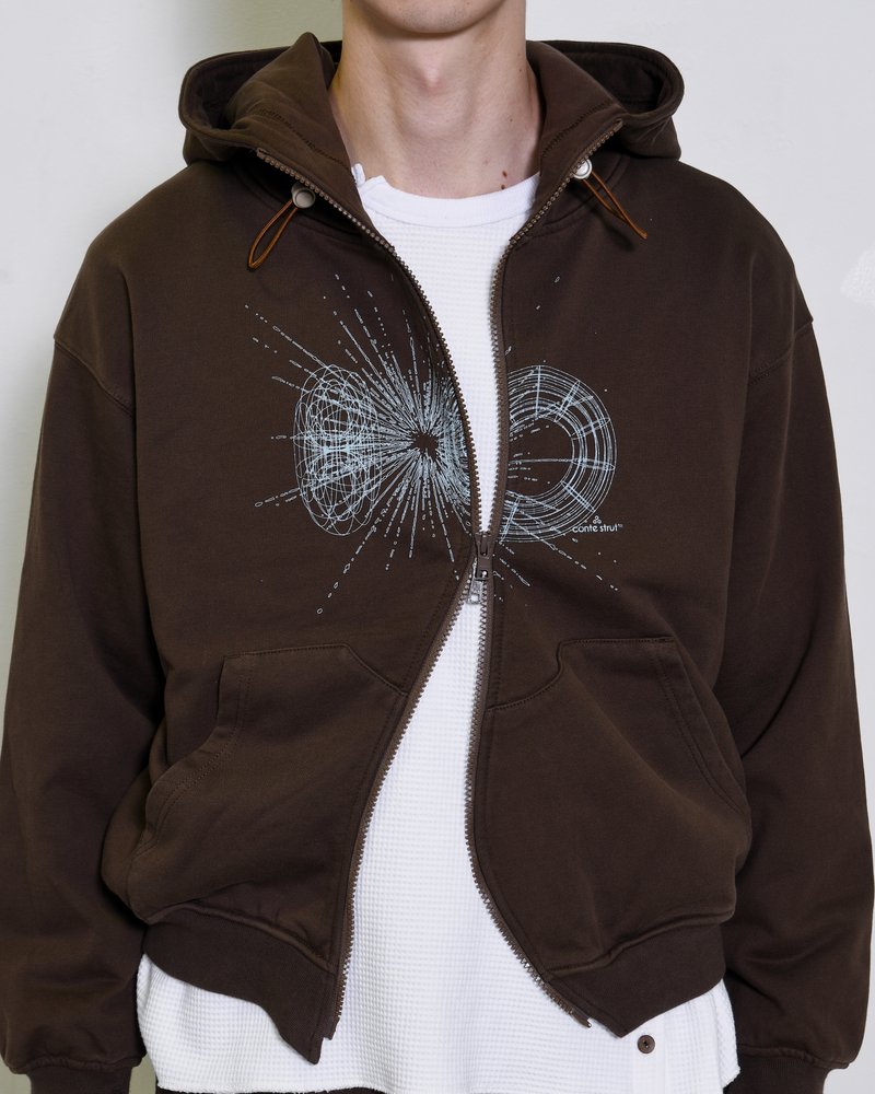 DOUBLE-CURVE ZIP HOODIE -BROWN-