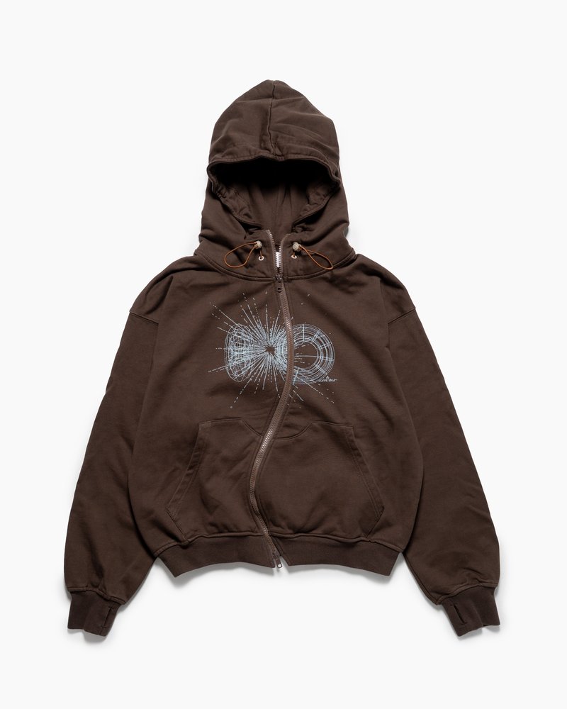 DOUBLE-CURVE ZIP HOODIE -BROWN-