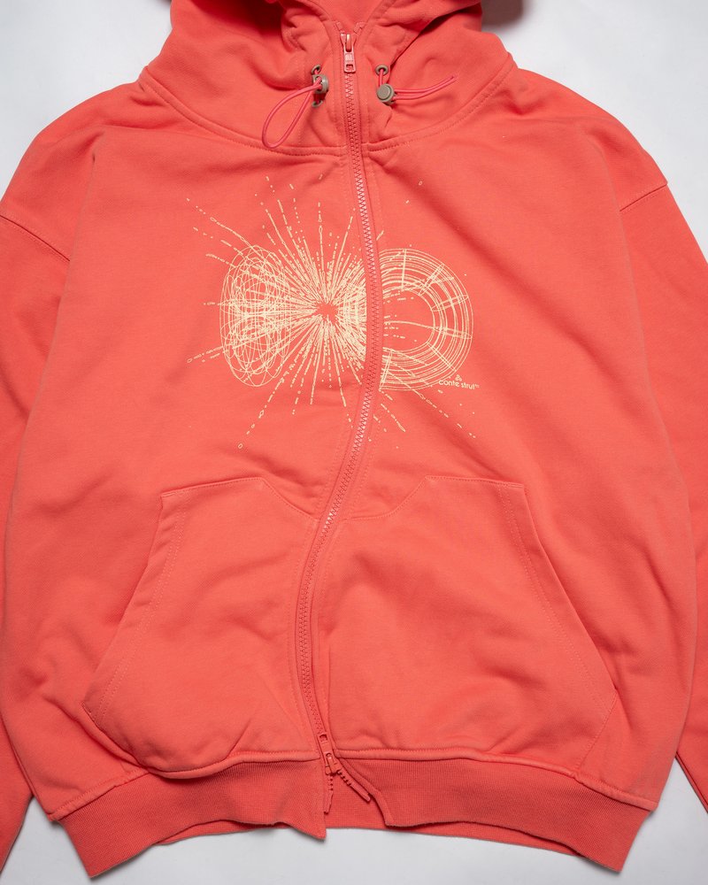 DOUBLE-CURVE ZIP HOODIE -CORAL-