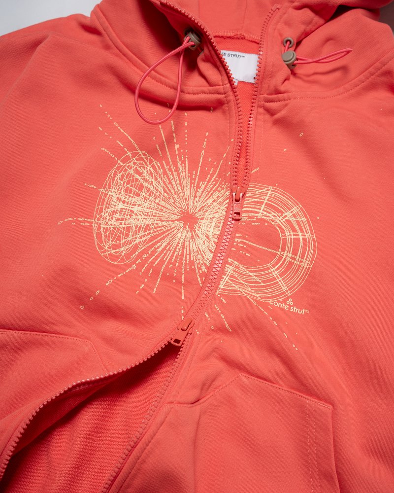 DOUBLE-CURVE ZIP HOODIE -CORAL-