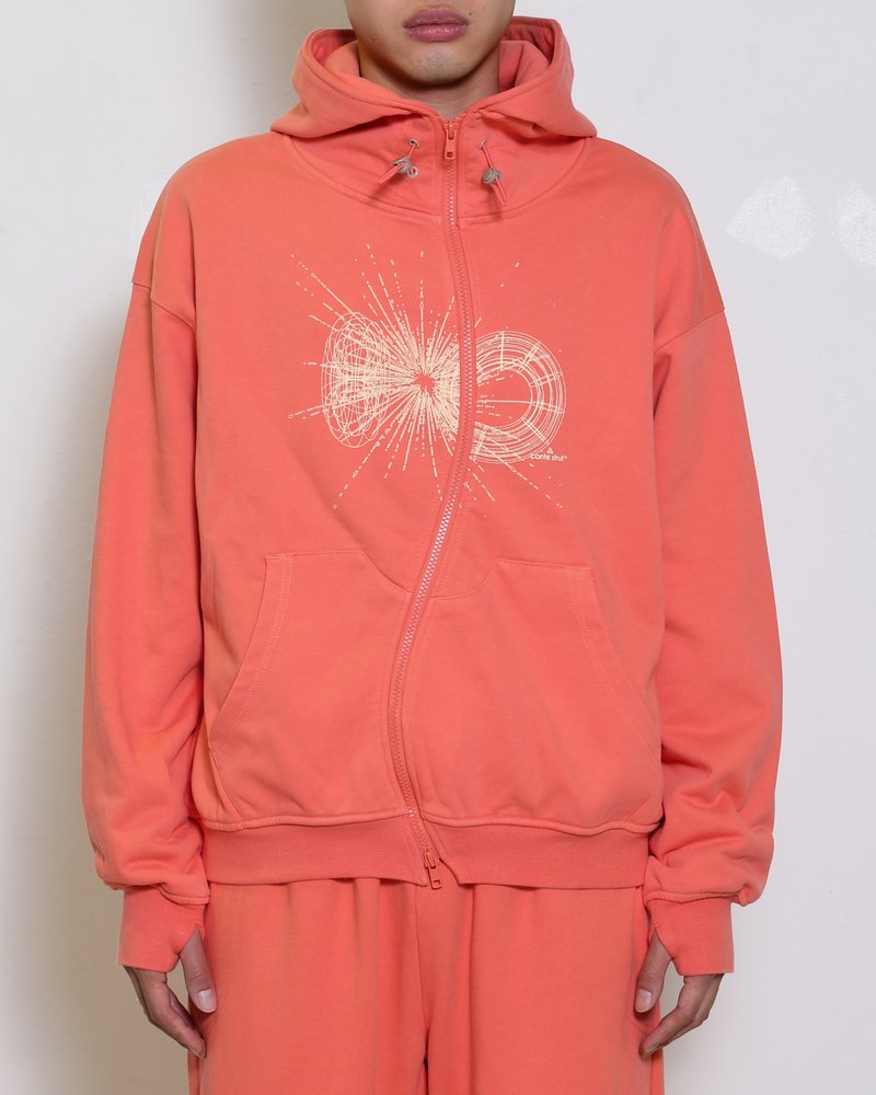 DOUBLE-CURVE ZIP HOODIE -CORAL-
