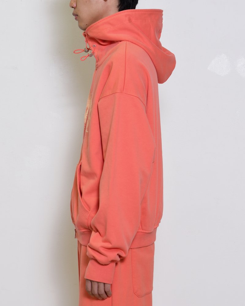 DOUBLE-CURVE ZIP HOODIE -CORAL-