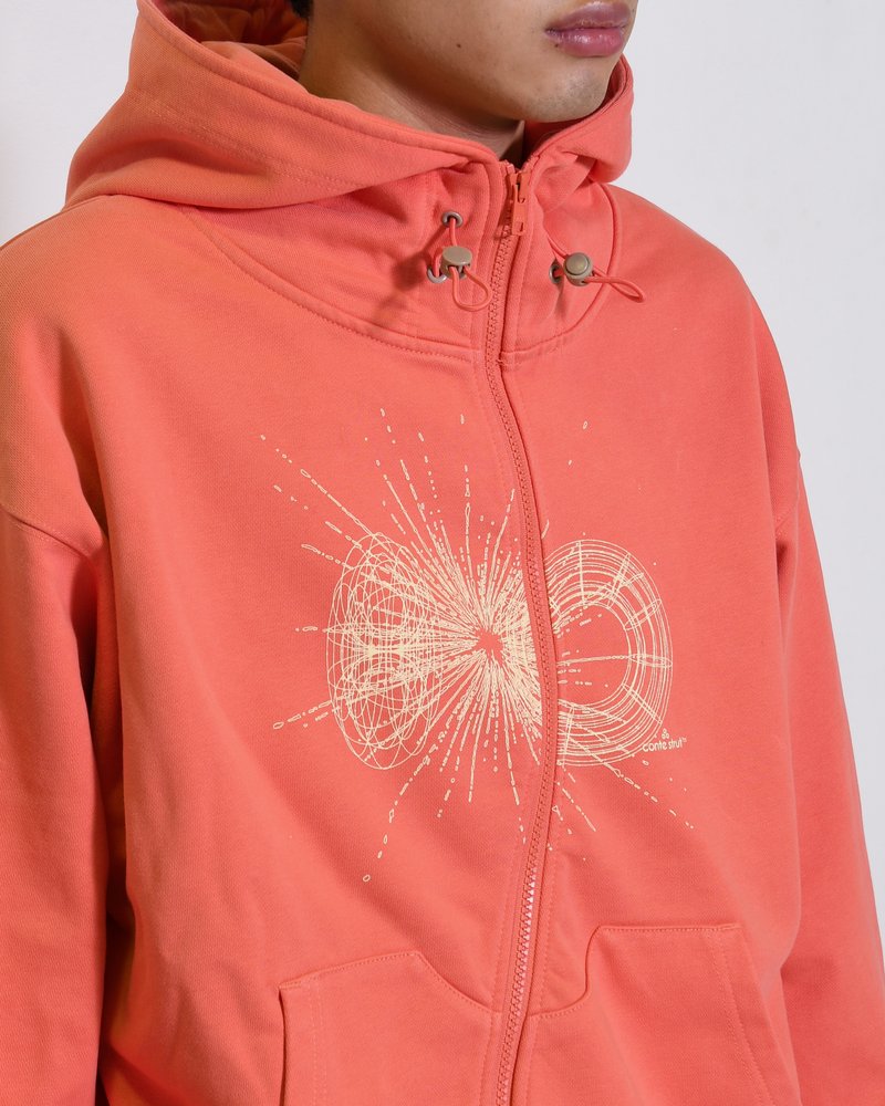 DOUBLE-CURVE ZIP HOODIE -CORAL-