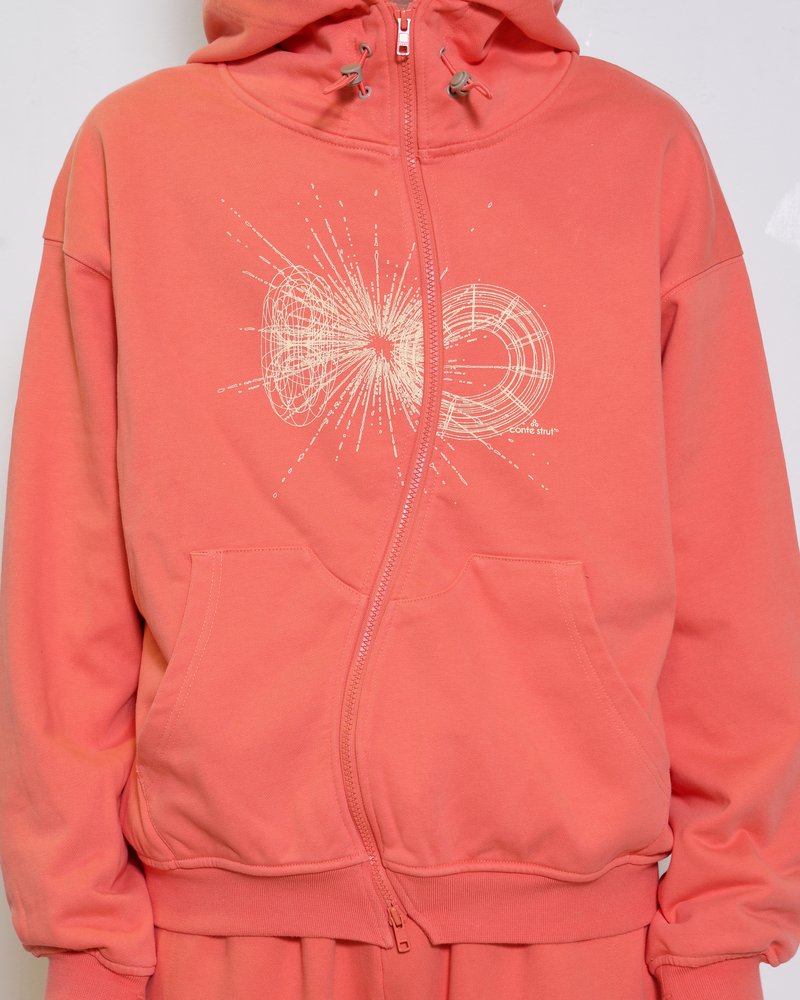 DOUBLE-CURVE ZIP HOODIE -CORAL-
