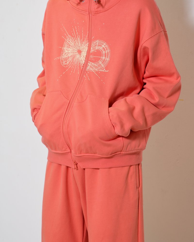 DOUBLE-CURVE ZIP HOODIE -CORAL-