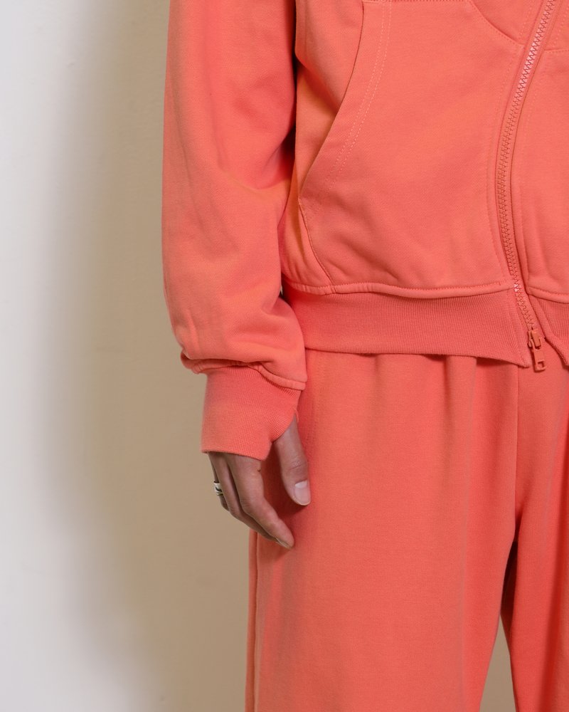 DOUBLE-CURVE ZIP HOODIE -CORAL-