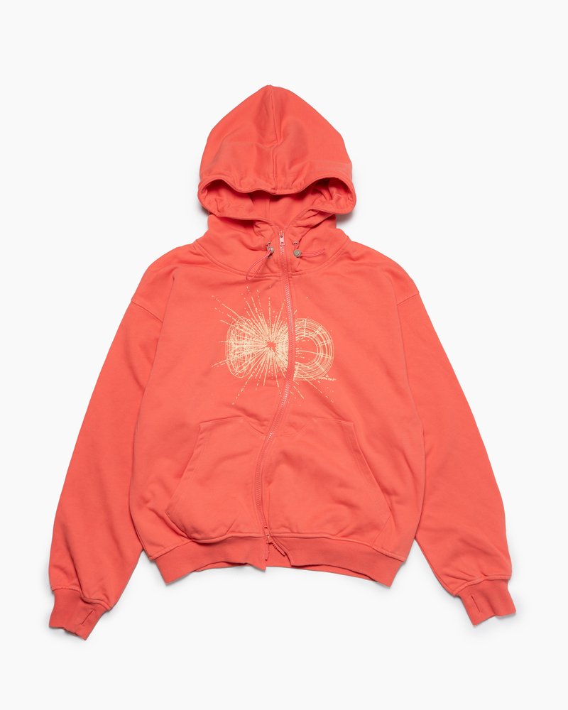 DOUBLE-CURVE ZIP HOODIE -CORAL-