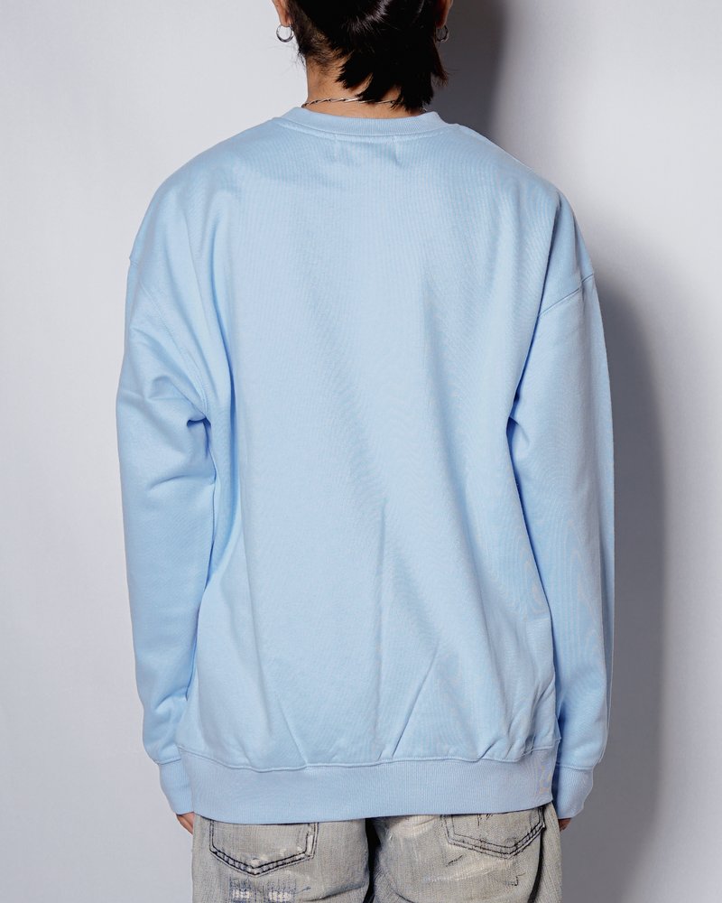 FULL-SIZE GRAPHIC PRINT CREW -LIGHT BLUE-