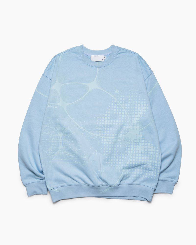 FULL-SIZE GRAPHIC PRINT CREW -LIGHT BLUE-