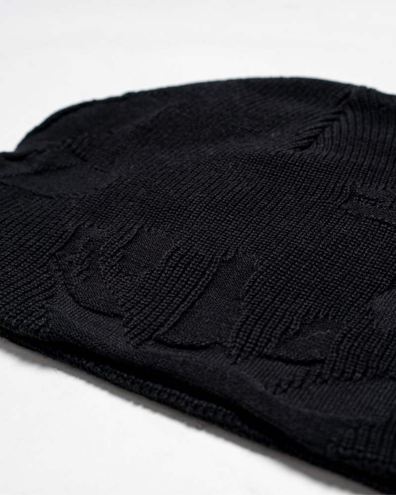 THREE-TEXTURE KNIT BEANIE -BLACK-
