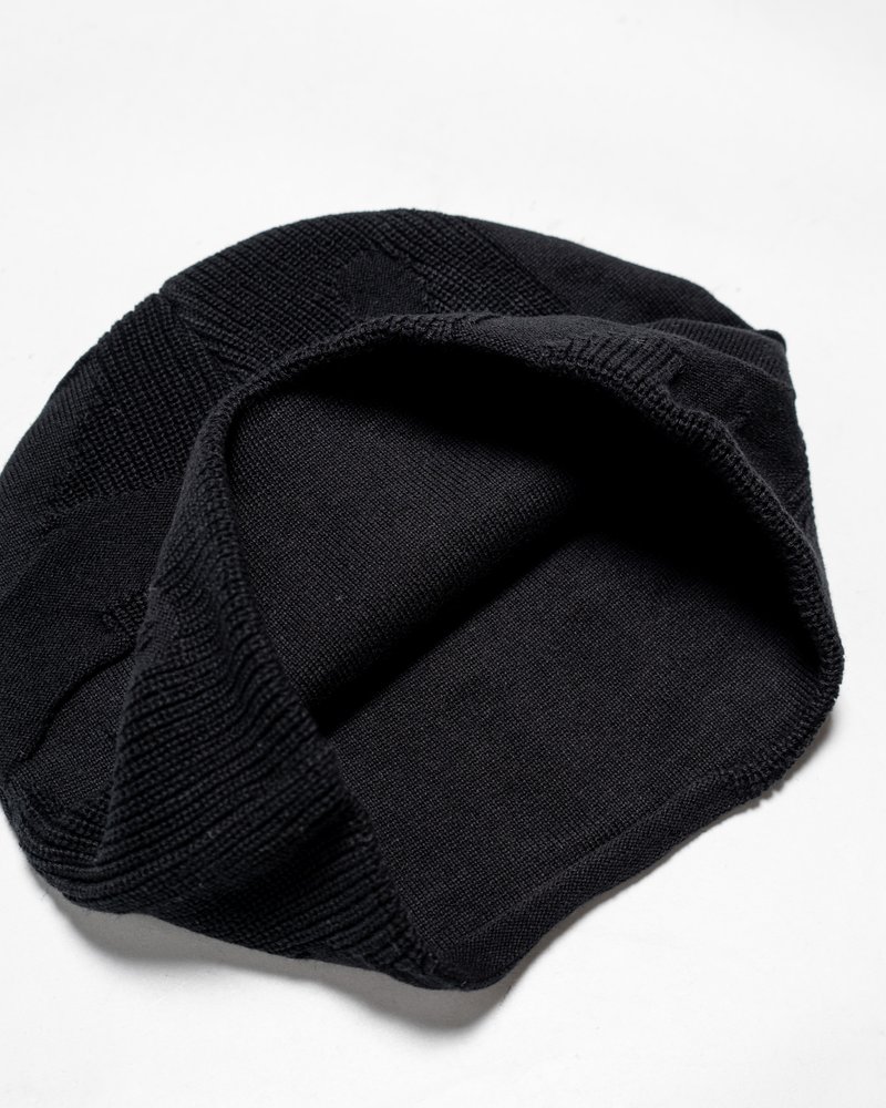 THREE-TEXTURE KNIT BEANIE -BLACK-
