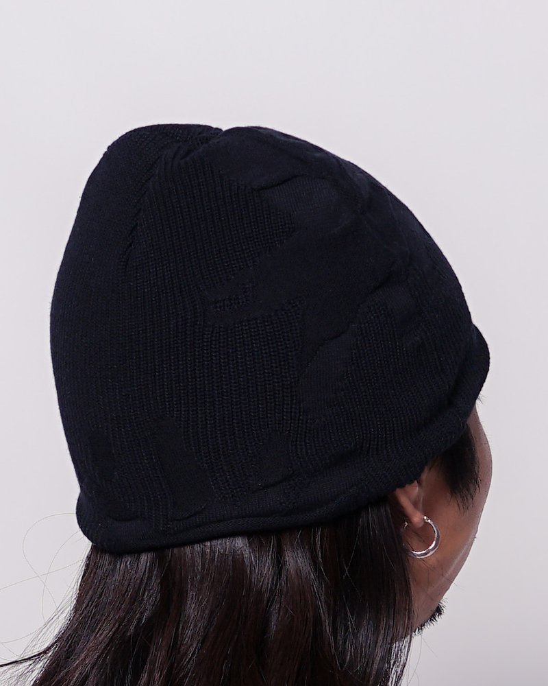 THREE-TEXTURE KNIT BEANIE -BLACK-