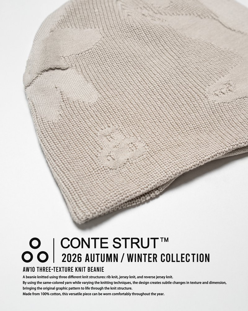 THREE-TEXTURE KNIT BEANIE -BLACK-