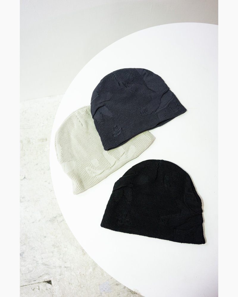 THREE-TEXTURE KNIT BEANIE -BLACK-