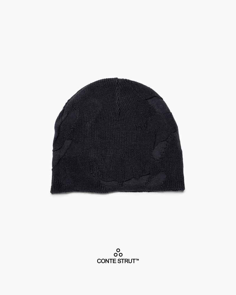 THREE-TEXTURE KNIT BEANIE -NAVY-