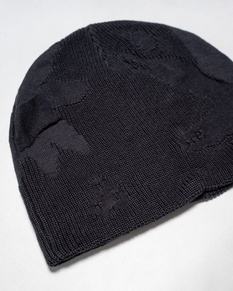 THREE-TEXTURE KNIT BEANIE -NAVY-