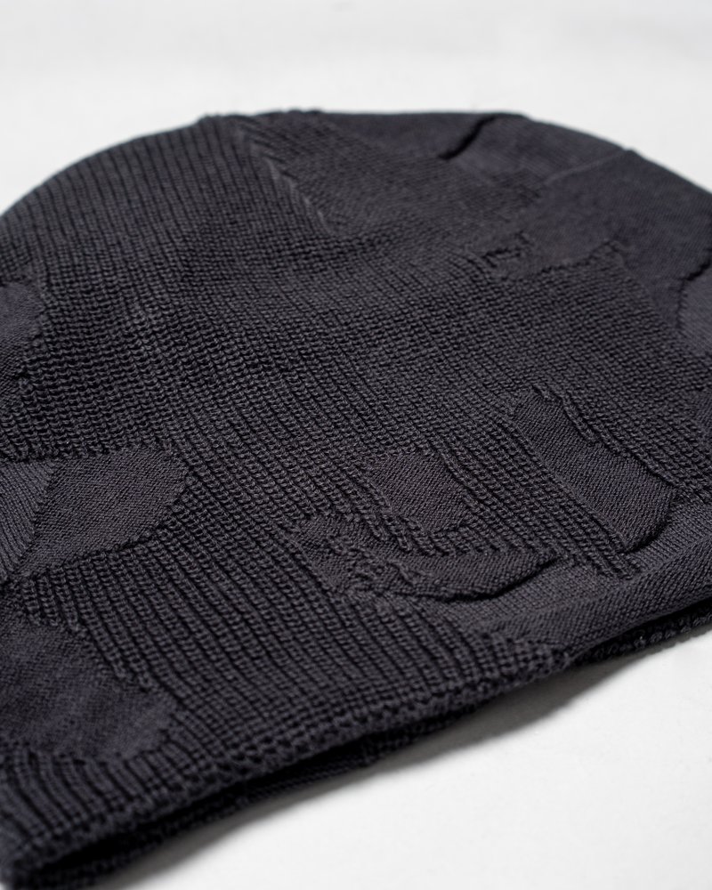 THREE-TEXTURE KNIT BEANIE -NAVY-