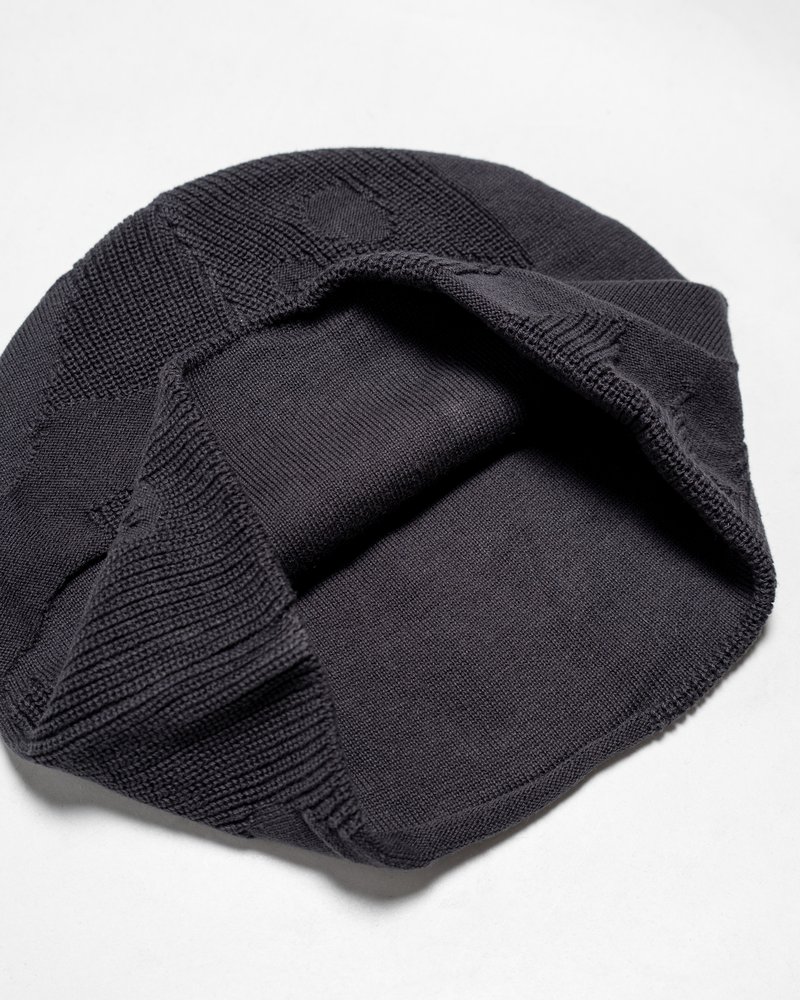 THREE-TEXTURE KNIT BEANIE -NAVY-