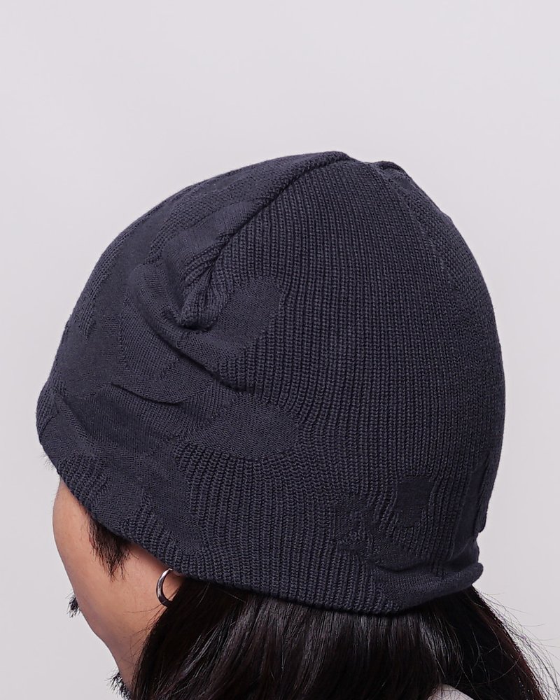 THREE-TEXTURE KNIT BEANIE -NAVY-