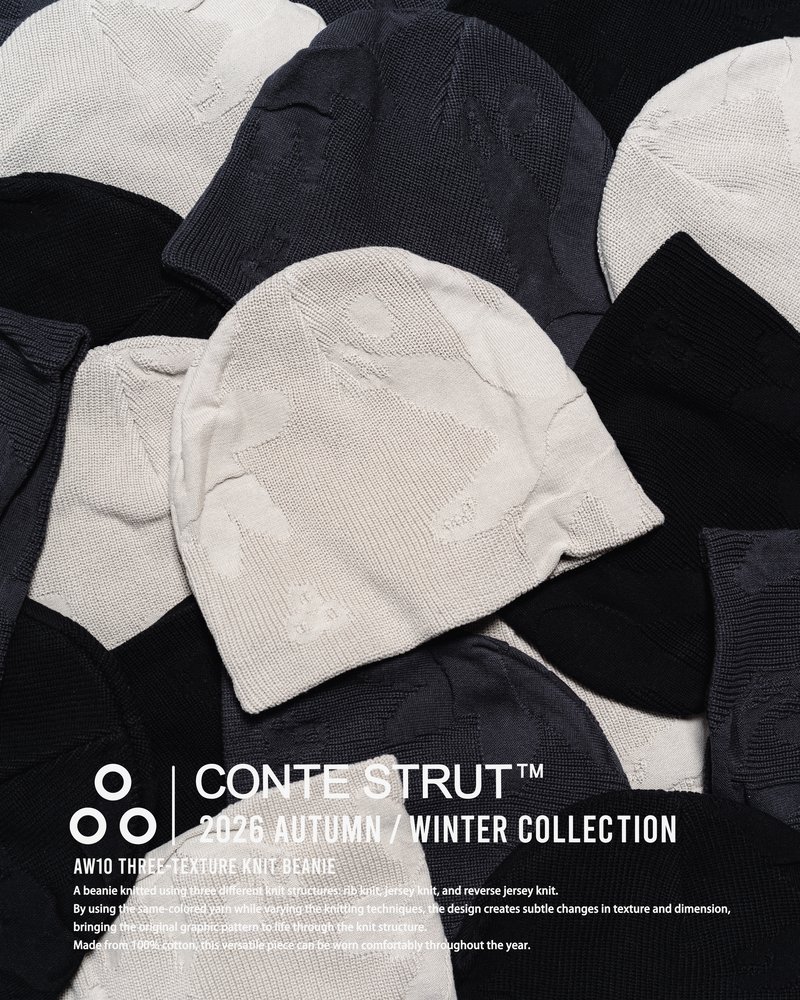 THREE-TEXTURE KNIT BEANIE -NAVY-