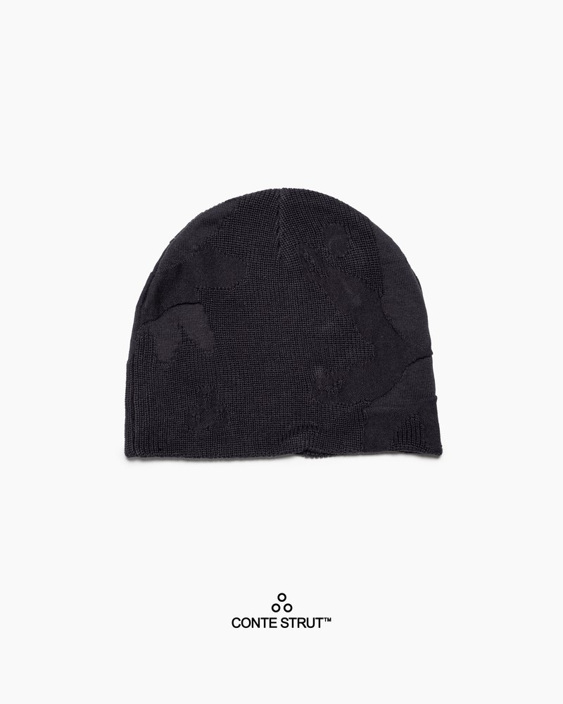 THREE-TEXTURE KNIT BEANIE -NAVY-