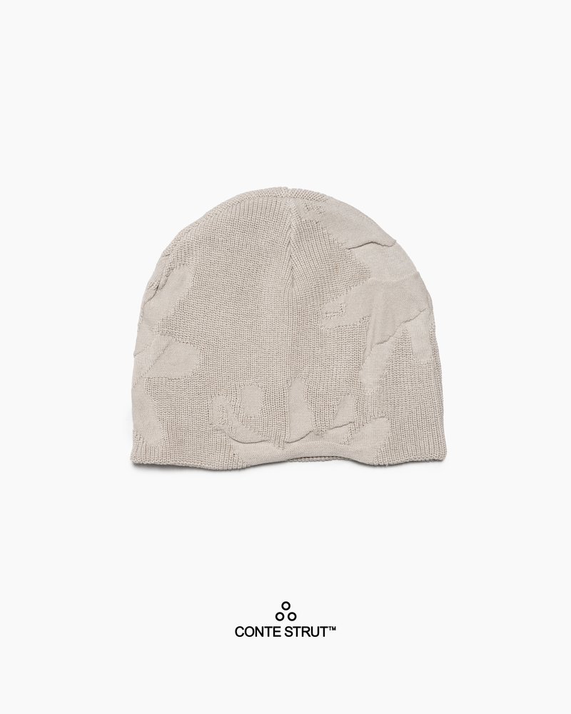 THREE-TEXTURE KNIT BEANIE -OFF-WHITE-