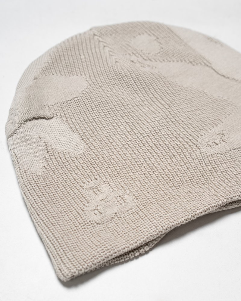 THREE-TEXTURE KNIT BEANIE -OFF-WHITE-