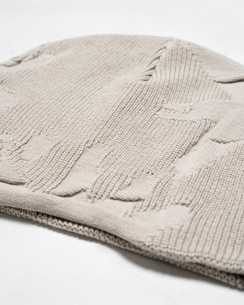 THREE-TEXTURE KNIT BEANIE -OFF-WHITE-