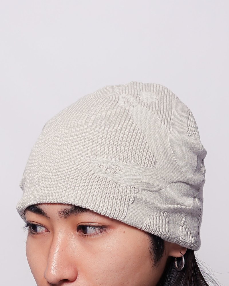THREE-TEXTURE KNIT BEANIE -OFF-WHITE-