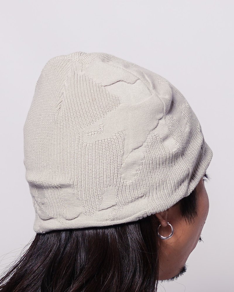 THREE-TEXTURE KNIT BEANIE -OFF-WHITE-