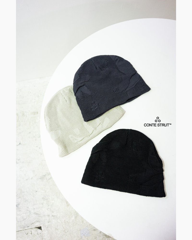 THREE-TEXTURE KNIT BEANIE -OFF-WHITE-
