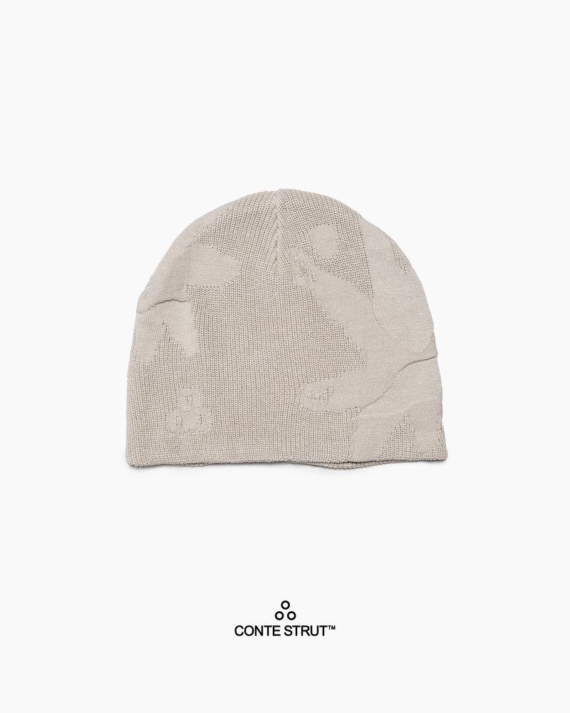 THREE-TEXTURE KNIT BEANIE -OFF-WHITE-