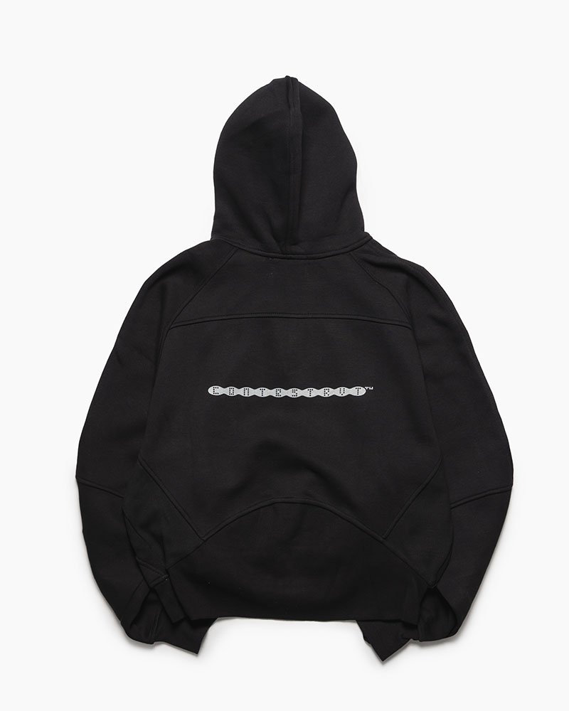 PANEL-SWITCHING HALF-ZIP HOODIE -BLACK-