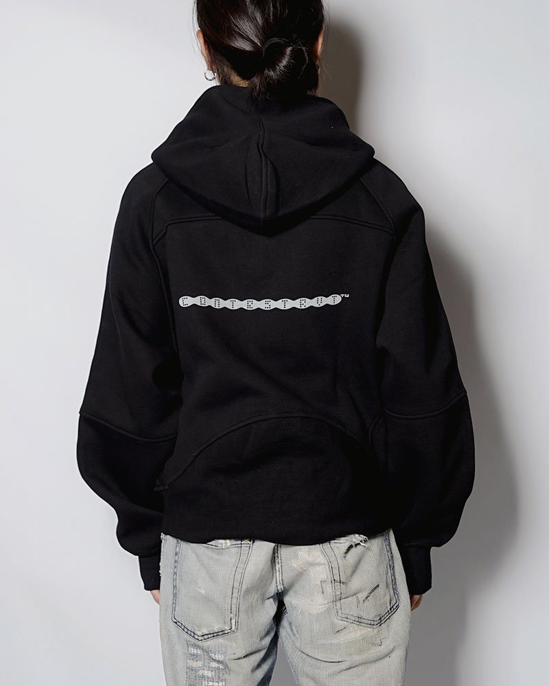 PANEL-SWITCHING HALF-ZIP HOODIE -BLACK-
